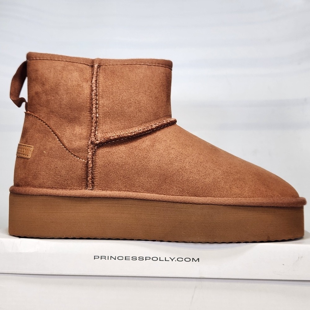 Princess Polly Franz Shearling Boots Women Size 9 Dark Brown Platform Ankle Boot